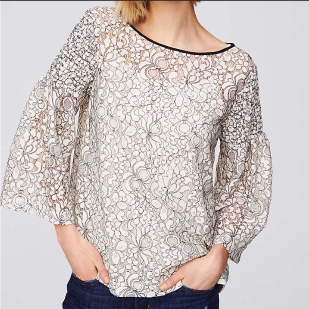 LOFT XS Volume flutter sleeve lace blouse •likenew